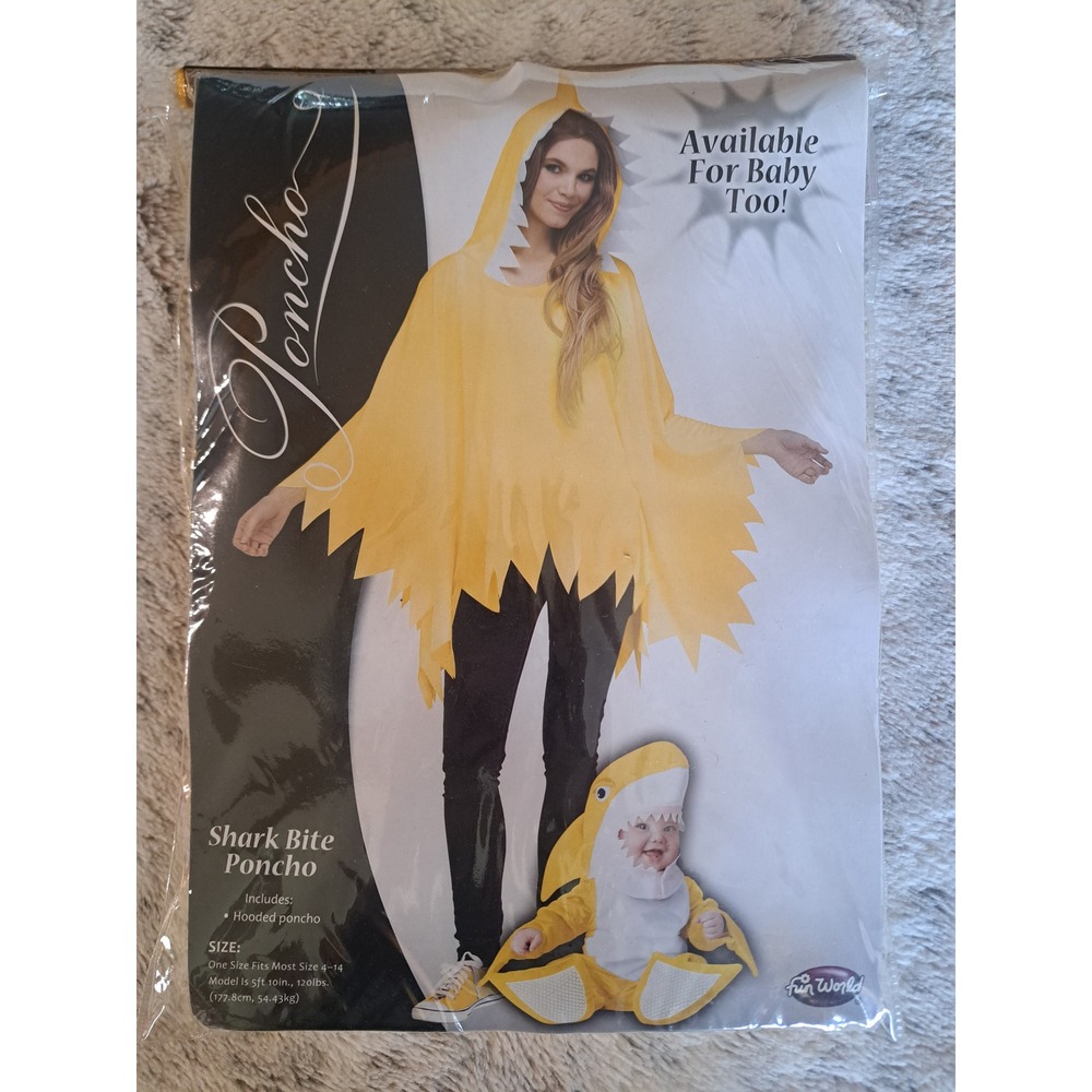 Fun World Shark Bite Poncho Yellow Hooded Halloween Costume Adult One Size